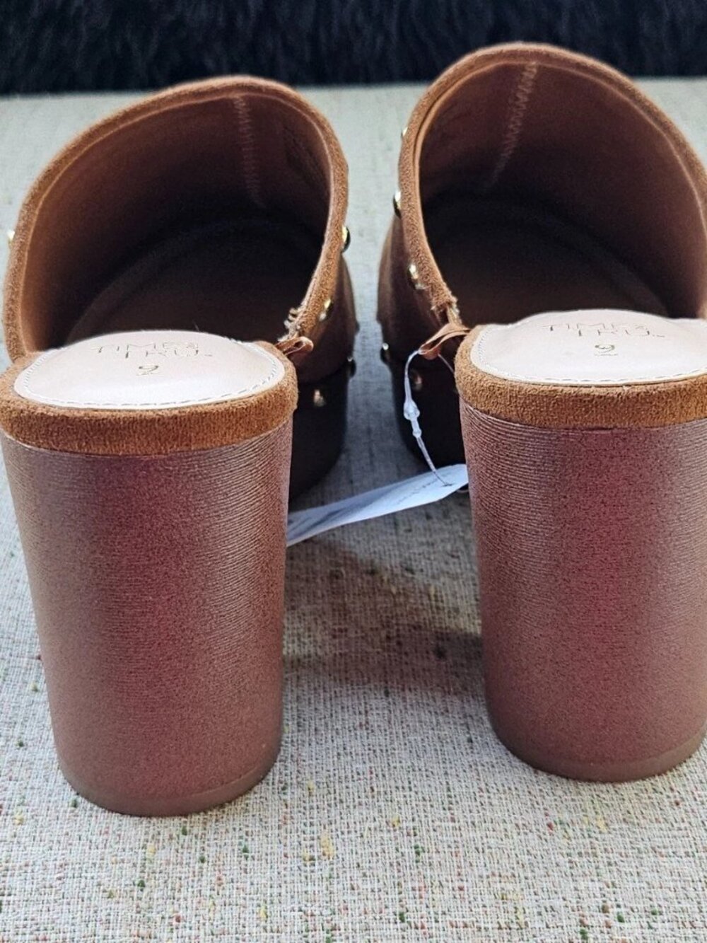 Time and Tru Women Mule Sandal Brown Fabric Suede Upper Silp On Shoes Size - Picture 7 of 11